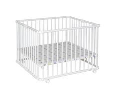 Geuther - Laufgitter Lucilee +, TÜV geprüft, höhenverstellbarer Laufstall, faltbar, gepolsterter Boden, Teppichrollen, 90,2 x 97,4 cm, weiß, Sterne
