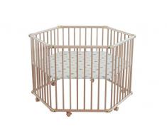 Geuther - 6-Eck Laufgitter Matrix 2255, TÜV geprüft, höhenverstellbarer Laufstall, gepolsterter Boden, Rollen, 97 x 112 cm, natur, sterne