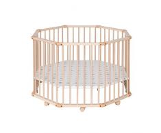 Geuther - Laufgitter Octo-Parc + TÜV geprüft, 8-eckig, höhenverstellbarer Laufstall, gepolsterter Boden, Teppichrollen, 107 x 107 cm, natur, Sterne