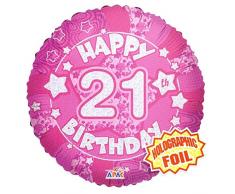 Suki Gifts S9019429 21. Geburtstag Holographischer Folienballon, rosa