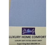 Familie Bettwäsche Baumwolle Jersey Spannbettlaken für Super King Size Bett, 180 cm x 200 cm, blau