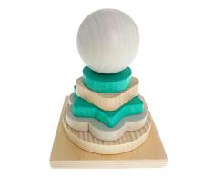 Hess Holzspielzeug 14958 - Stapelturm aus Holz, für Kleinkinder ab 24 Monaten, nature türkis, ca. 9 x 9 x 11 cm