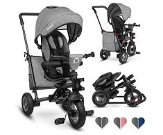 Lionelo Tris Dreirad ab 1 Jahr mit lenkbarer Schubstange Kinderwagen Klappbar Laufrad Kinder Fahrrad Zubehör Kinderdreirad für Jungen und Mädchen Schieber (Stone Grey)