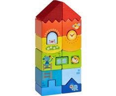 HABA 303708 - Stapelspiel Tier-Hochhaus |Bunter Turm aus 15 Stapelseteinen in Regenbogenfarben mit lustigen Tiermotiven | Holzspielzeug ab 18 Monaten
