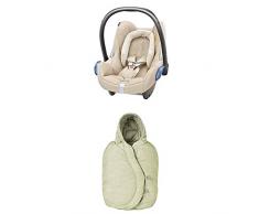 Maxi-Cosi CabrioFix Babyschale Gruppe 0+ (0-13 kg), nomad sand, beige, ohne Isofix-Station + Kuschelig warmer Fußsack, passend für alle Maxi-Cosi Babyschalen, nomad sand