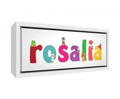 Little Helper Kunstdruck auf gerahmter Leinwand Holz weiß, Position personalisierbar mit Namen Mädchen Rosalia 25 x 63 x 3 cm mehrfarbig