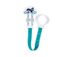MAM Clip Fashion Schnullerband, Schnullerhalter passend für alle MAM Schnuller und Ringschnuller, Klettverschluss für Beißringe und weiteres Zubehör, blau