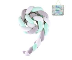 Luchild Bettumrandung Babybett Länge 150cm(59inch) Baby Nestchen Bettumrandung Weben Geflochtene Stoßfänger Dekoration für Krippe Kinderbett (Grau + Weiß + Grün)