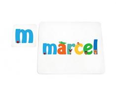 Little Helper MARCEL-COASTERANDPLACEMAT-15DE Personalisiert, Mädchenname Untersetzer und Platzdeckchen mit Hochglanz-Finish, Marcel