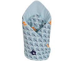 Steckkissen 100% Baumwolle 75x75cm Einschlagdecke Babyhörnchen doppelseitig weich ganzjährig multifunktional antiallergisch Babys Medi Partners (Bear im Wald mit minzen Punkten)