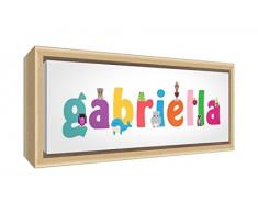 Little Helper Kunstdruck auf gerahmter Leinwand Holz natur, Position personalisierbar mit Namen Mädchen Gabriella 19 x 46 x 3 cm mehrfarbig