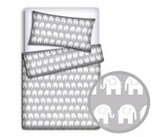 Baby Bettwäsche Set Kissenbezug+Bettbezug 2PC Passend Für Junior Bett - Elefanten Grau