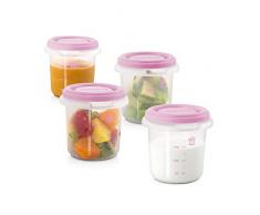Miniland Frischebehälter Set, Frischhaltedosen für Babynahrung, 4 x 250ml, rosa