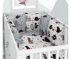 3-teiliges Set: Babybett-Wäsche 90 x 120 cm mit Spannbettlaken und Kissen-Nestchen - sechs Kissen samt Bezügen für das Babybett 60 x 120 cm