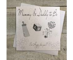 White Cotton Card KarteMummy and Daddy To Be Rassel, silberfarben