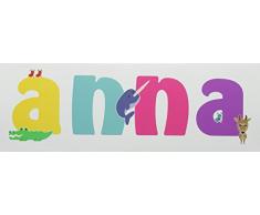 Feel Good Art Galerie verpackt Leinwandbild für Kinderzimmer, die Solide Front Panel rechteck Design Cute Illustrationen und personalisiert mit Girl s Name (15 x 42 x 4 cm, klein, Anna)