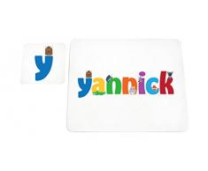 Little Helper YANNICK-COASTERANDPLACEMAT-15DE Personalisiert, Mädchenname Untersetzer und Platzdeckchen mit Hochglanz-Finish, Yannick