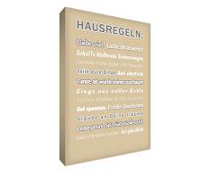 Little Helper HR2436-01G Feel Good Art Wandschmuck Leinwand im modernen typographischen Stil Hausregeln, 91 x 60 cm, beige