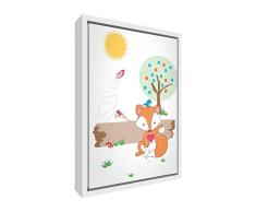 Feel Good Art eco-printed & gerahmt Kinderzimmer Leinwand, die Solide Weiß Holzrahmen ≪ Flo der Fox ≫ Mehrfarbig