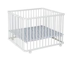 Geuther - Laufgitter Lucilee +, TÜV geprüft, höhenverstellbarer Laufstall, faltbar, gepolsterter Boden, Teppichrollen, 90,2 x 97,4 cm, weiß, Monster