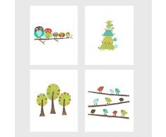 Kinder-Wandbild, Natur-Tier-Kollektion, 4-teiliges Set, für Kinderzimmer, Geschlechtsneutral, Bär, Hirsch, Eule, Fuchs, Wald, Kinderzimmer, Kinderzimmer, Babyzimmer Dekor 05x07