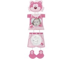 Bieco 3-teiliger Rahmen Teddybär aus Holz als Gibsabdruckset für Foto und 2 Baby-Abdrücke (zb Handabdruck und Fußabdruck) zum selber machen, rosa, Artnr 7600075