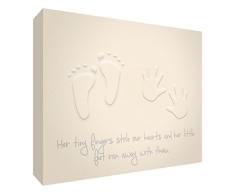 Feel Good Art Galerie verpackt Kinderzimmer Leinwand im modernen Design (20 x 30 x 3 cm, klein, cremefarben, Ihren kleinen Füße Stahl Unsere Herzen)