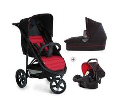 Hauck Rapid 3 Plus Trio Set/Dreirad Kinderwagen Set/isofix-fähige Babyschale/Liegebuggy, Gr.0, Babywanne mit Matratze, ab Geburt bis 25 kg, höhenverstellbarer Griff, klein faltbar, leicht, schwarz rot