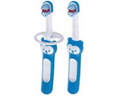 Mam Babys Brush Zahnbürste Neonato Zahnbürste mit Sicherheitsring, kleiner Kopf und Griff für Milchzähne, 6 + Monate, Hellblau - 30 g