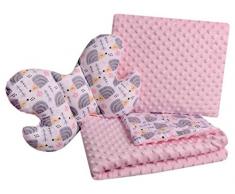 Babydecke Krabbeldecke Set 3in1 100% Baumwolle MINKY Kinderdecke 55x75 + 35x30cm flaches Kissen und Anti-Schock-Kissen Schmetterling Medi Partners (graue Igel mit hellrosa Minky)