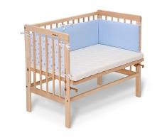 FabiMax 3844 Beistellbett BASIC natur, inkl. Matratze COMFORT und Nestchen Sterne klein, blau