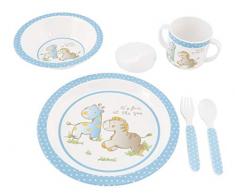 Bieco Baby Geschirrset mit Tiermotiv | 5-teiliges Baby Geschirr | Kindergeschirr aus Melamin | Geschirr Baby für Kleinkinder | Baby Essen Set | Babygeschirr Set | blau