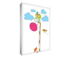 Little Helper GIROWL1624-12G Feel Good Art Wandschmuck aus starker Leinwand im modernen illustrativen Stil - Herr Giraffe und Herr Eule hoch oben in den Wolken, 60 x 40 cm