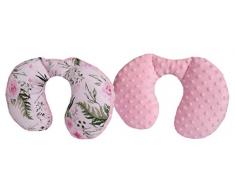 Medi Partners NACKENKISSEN Kinder Nacken Nackenstütze 100% Baumwolle/Minky Baby Nackenhörnchen für auto Kinderwagen autofahrt reisen Schlaf Hals kissen Schlummerrolle (Blument mit hellrosa Minky)