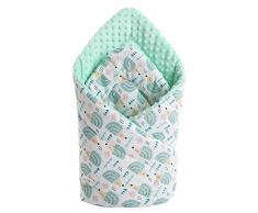 Einschlagdecke Steckkissen Minky 100% Baumwolle 75x75 cm Schlafsack doppelseitiges weich ganzjährig multifunktional antiallergisch Babys Medi Partners (minze Igel mit minzer Minky)