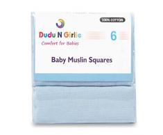 DuDu N Girlie 100 Prozent Baumwolle Baby Decke Musselin Quadrate, 72 x 72 cm, 6-teilig, blau