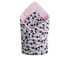 Einschlagdecke Steckkissen Minky 100% Baumwolle 75x75 cm Schlafsack doppelseitiges weich ganzjährig multifunktional antiallergisch Babys Medi Partners (rosa Dreiecke mit hellrosa Minky)