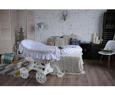 ComfortBaby ® XL Baby Stubenwagen - komplette all inclusive Ausstattung - Zertifiziert & Sicher (Weiß-Weiß-Rüsche)