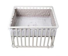 roba Laufgitter, Laufstall 75x100, sicheres Spielgitter inkl. Schutzeinlage Indibär & Rollen, Baby Krabbelgitter, Holz weiß