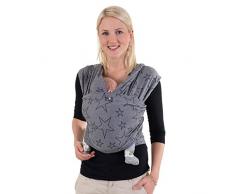 HOPPEDIZ elastisches Tragetuch für Früh- und Neugeborene, inkl. Trageanleitung, 4,60m x 0,50m, Grau mit Stern