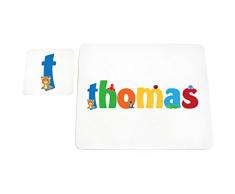 Little Helper THOMAS-COASTERANDPLACEMAT-15DE Personalisiert, Mädchenname Untersetzer und Platzdeckchen mit Hochglanz-Finish, Thomas