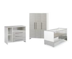 Schardt Kinderzimmer Eco Silber bestehend aus: Kombi-Kinderbett 70x140 cm (inklusive Umbauseiten), Wickelkommode mit Wickelaufsatz und 3-türigem Kleiderschrank