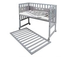 safe asleep von roba Beistellbett, Stubenbett 3 in 1 Little Stars Anstellbett grau, Babybett & Kinderbank aus Holz inkl. kompletter Ausstattung & Schlafsack