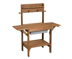 roba Matschküche Midi, Kinder-Outdoor-Gartenküche aus wetterfestem Massivholz, Spielküche inkl. Spielwanne aus Kunststoff mit Deckel, Buddel- & Matschtisch teakholzfarben, für Wasser und Sand