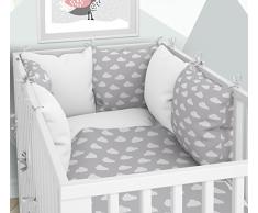 3-teiliges Set: Babybett-Wäsche 100x135 cm mit Spannbettlaken und Kissen-Nestchen - sechs Kissen samt Bezügen für das Babybett 70x140 cm