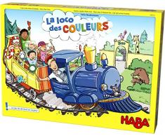 HABA 303737 – Die farbige Lokomotive | Gesellschaftsspiel mit großer Puzzleplatte, Würfel, Zug, 24 Steine für Beifahrer, 3 Mitteilungen und 4 Stopps | Spielzeug ab 3 Jahren