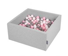 KiddyMoon Bällebad 90X40cm/200 Bälle ∅ 7Cm Bällepool Mit Bunten Bällen Für Babys Kinder Quadrat, Hellgrau:Weiß/Grau/Rosa