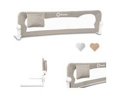 Lionelo Eva Rausfallschutz Bett Rausfallschutz Kinderbett Bettgitter Bettschutzgitter luftiges Netz zusammenklappbar um 180 Grad einfache Montage 150 cm lang (Beige Melange mit Tasche)