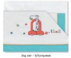 pirulos 00912517 – Triptychon Bettwäsche, Design Big Car, 80 x 140 cm, weiß/türkis