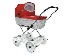 Eichhorn SEN-WW-K042-RF-EVA Weidenkorbkinderwagen mit Lederriemengestell Korb Weide weiß, EVA-Rad, Stoff rot